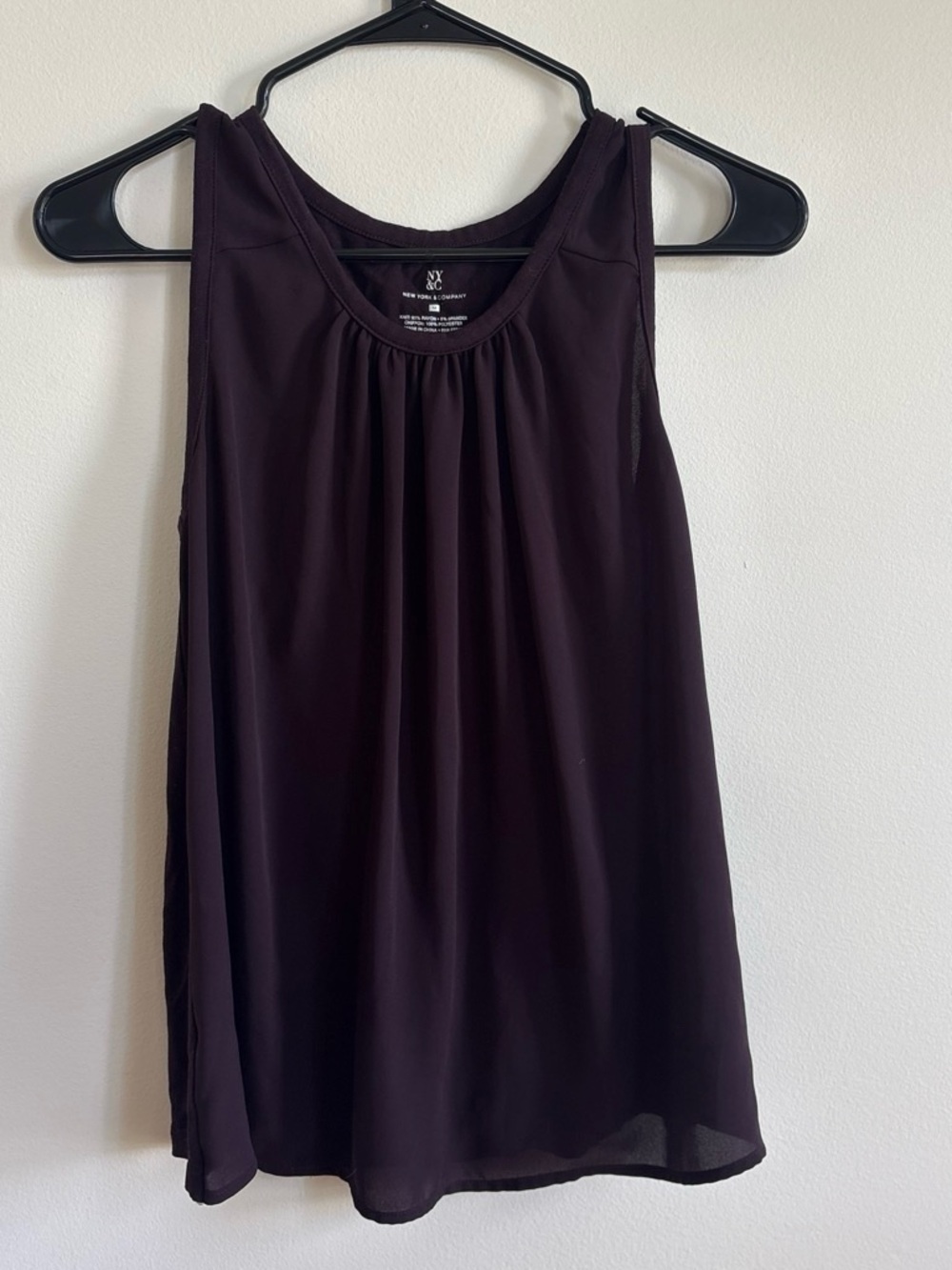 New York & Company Sleeveless Pleated Tank Top - Plum